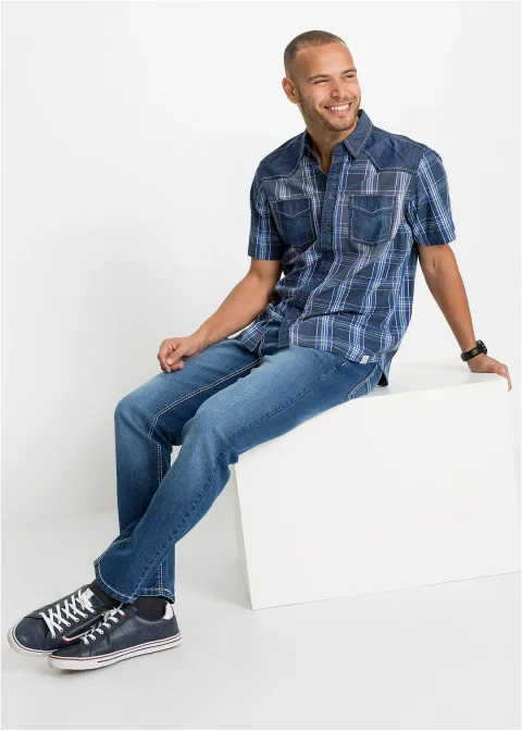 Chemise manches courtes 100% coton avec détails en jean