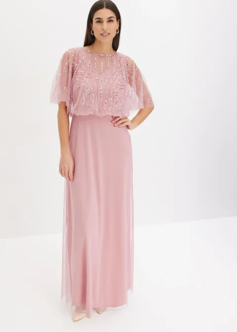 Robe longue en tulle fin avec sequins brodés