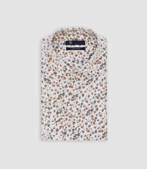 IZAC - Chemise imprimée blanche et camel