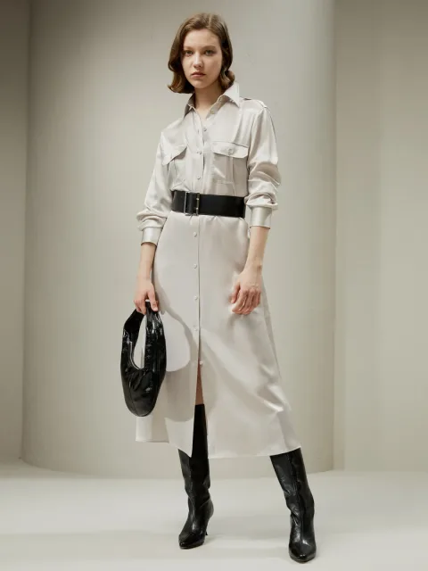 LILYSILK Robe En Soie Femme Gris Pâle Manteau Trench, Ceinture Amovible 100% Soie À La Fois Douceur Et Élasticité XS