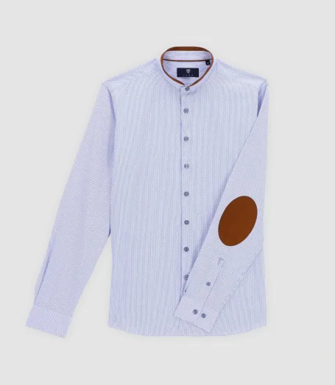 IZAC - Chemise col mao à coudière bleu et blanc JOHAN