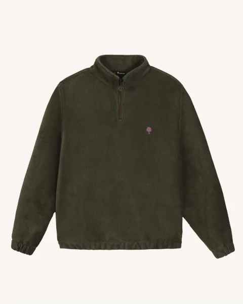 Sweat zippé vert olive foncé coton et tencel - AMBOISE