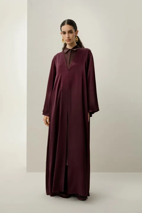 LILYSILK Femme Abaya Modeste Soie Charmeuse Stretch Fluide Asymétrique Pinot Noir XL
