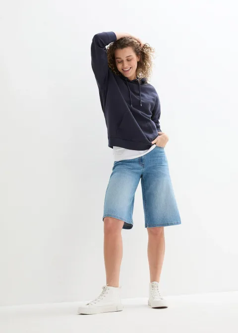 Bermuda en jean à taille haute et élastiquée
