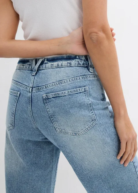 Jean large, taille mi-haute, peu extensible, longueur sol