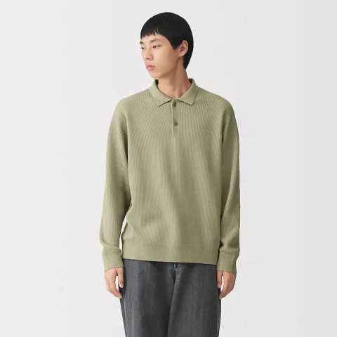 Pull polo côtelé en mélange de coton pour homme