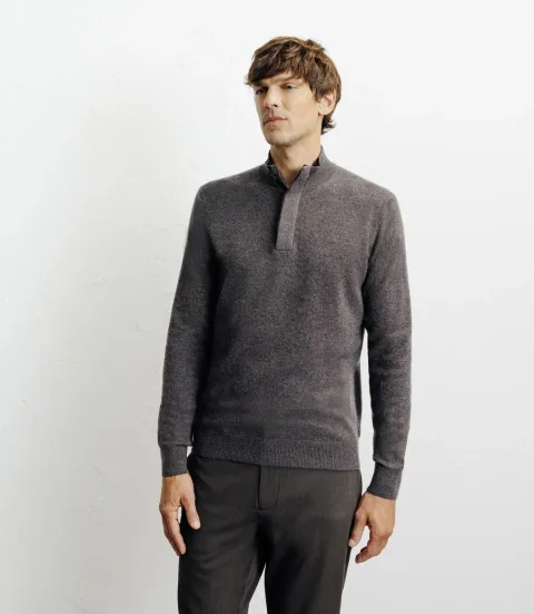 IZAC - Pull col montant 100% cachemire marron