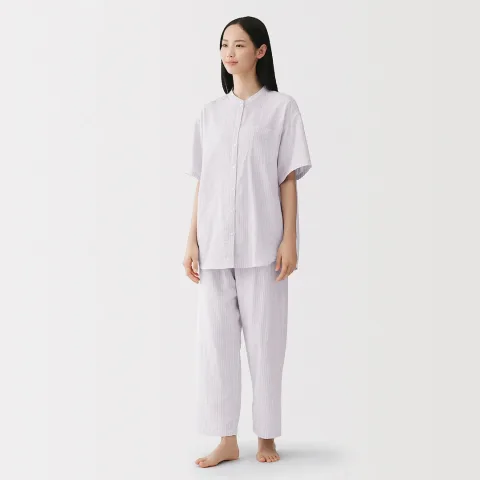 Pyjama à manches courtes en gaze fine sans coutures latérales pour femme