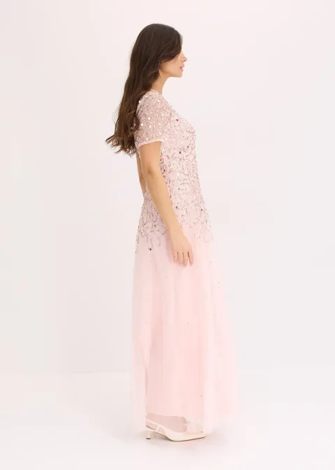 Robe longue en tulle avec sequins brodés