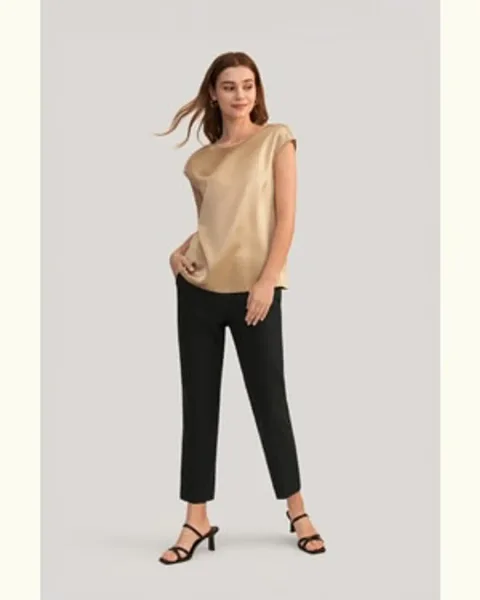 LILYSILK Tee Shirt Femme Soie Brillant, Lisse, Doux 100% Soie S'Accorde Avec N'Importe Quelle Tenue Simple Et Classique Blanc Naturel S