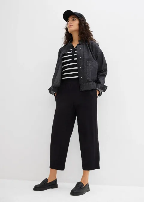 Pantalon 7/8 taille élastiquée en lin mélangé