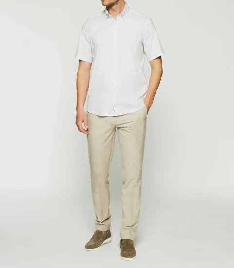 IZAC - Chemise manches courtes à imprimé blanche et camel KAMEL