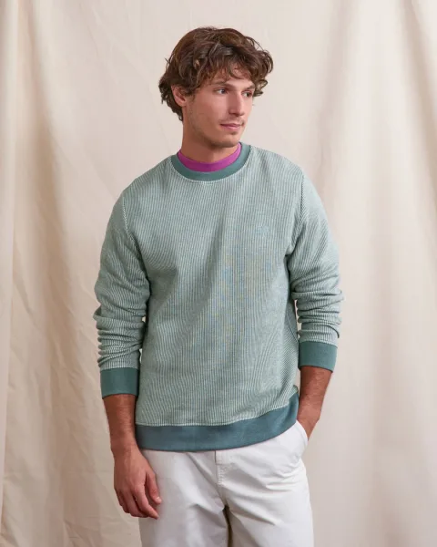 Sweat col rond écru et vert clair - BUSSY