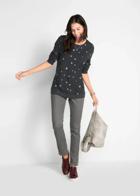 T-shirt coton imprimé, manches longues