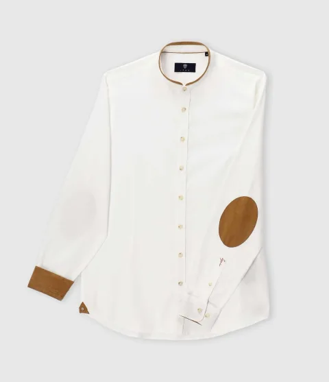 IZAC - Chemise à coudières blanc et camel JASON