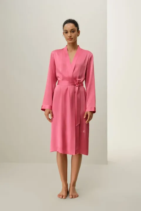 LILYSILK Peignoir Mi-Long En Soie Hope Texture Douce Et Apaisante Soie De Haute Qualité Rose Rubis M