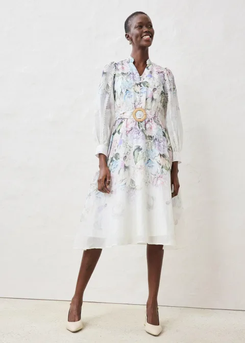 Robe midi en ramie avec ceinture (ens. 2 pces)