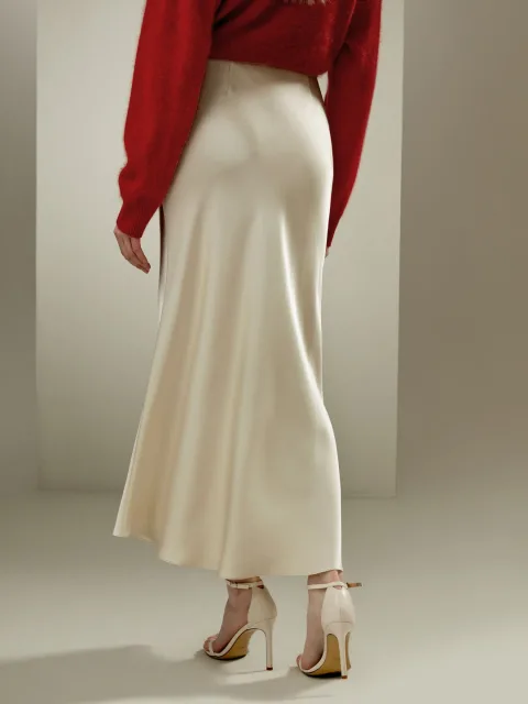 LILYSILK Jupe Soie Longue Bon Drapé Soie De Haute Qualité Doux Pour La Peau Et Respirant Mettant En Valeur La Féminité Lilyblanc 48