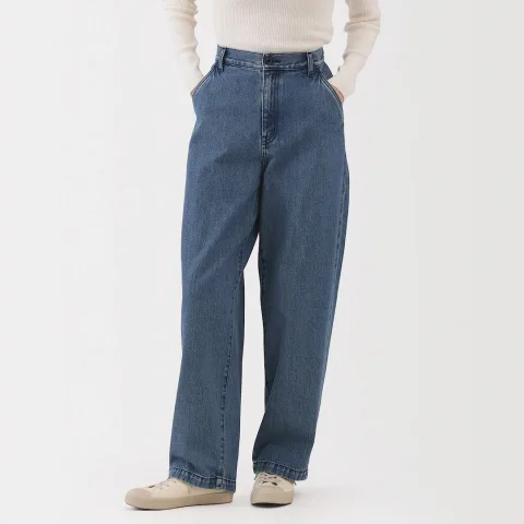 Jean denim coupe large en kapok mélangé pour femme