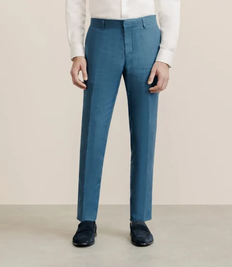 IZAC - Pantalon 100% lin bleu vert