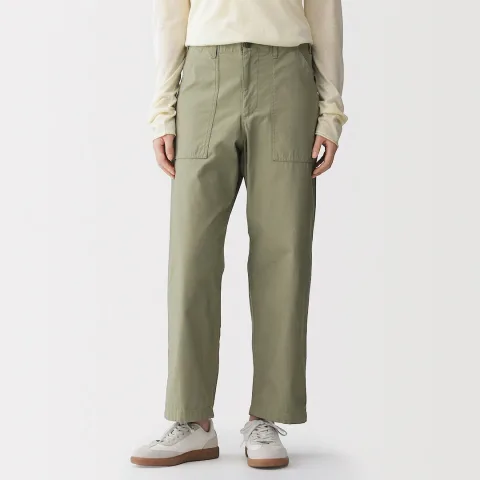 Pantalon longueur cheville en coton délavé pour femme