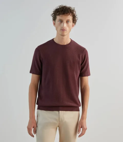 IZAC - T-shirt à manches courtes en jeu de points bordeaux