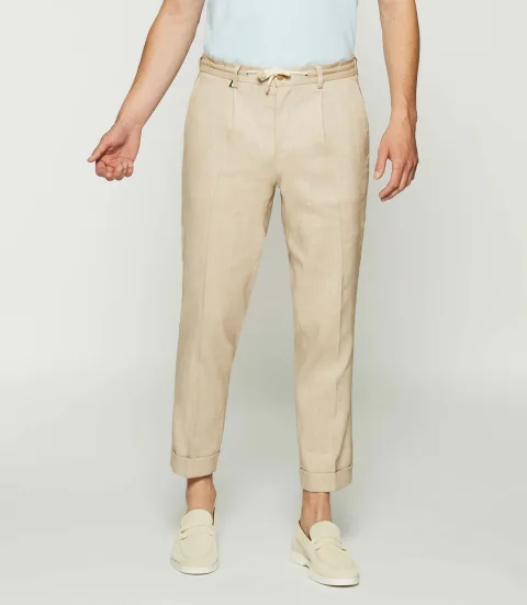 IZAC - Pantalon ville en lin camel BALICIO