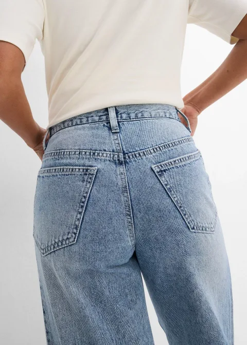 Jean large, taille mi-haute, peu extensible