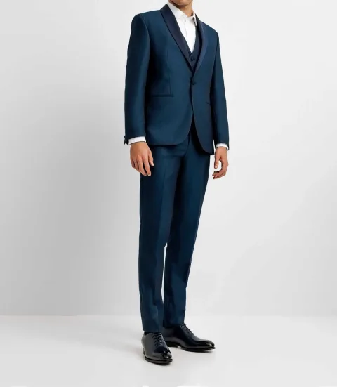 IZAC - Costume ceremonie col chale BLEU