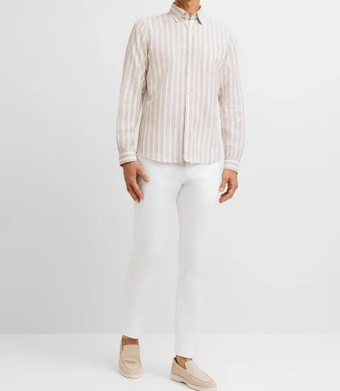 IZAC - Chemise casual rayée beige et blanche
