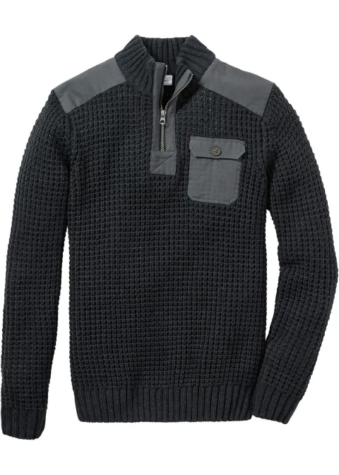 Pull camionneur en grosse maille avec empiècements en tissu