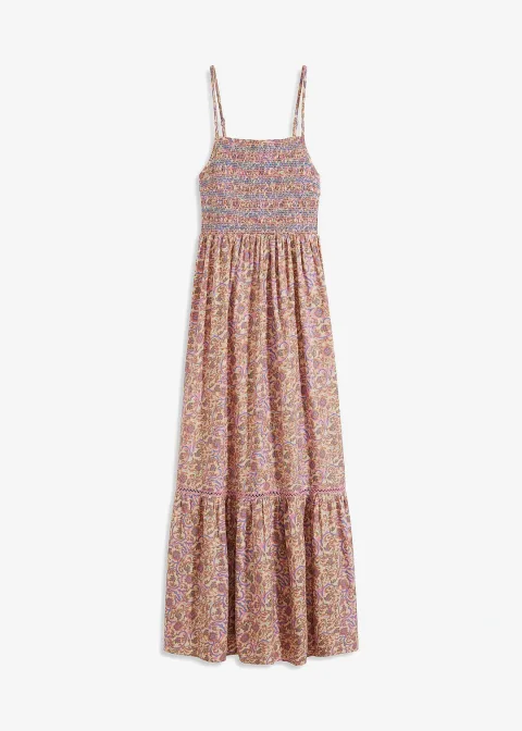Robe longue smockée