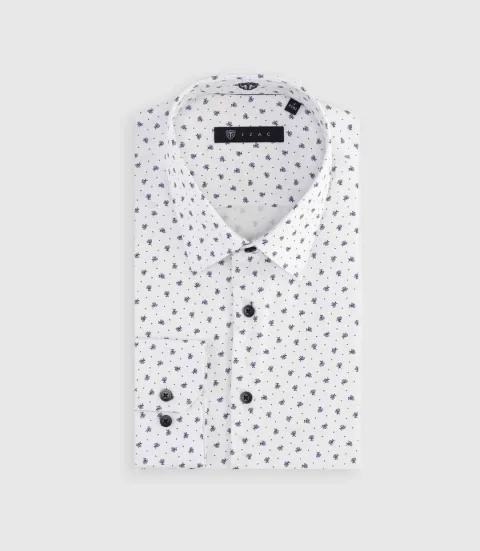 IZAC - Chemise à imprimé micro motifs blanche et marine MATTBT