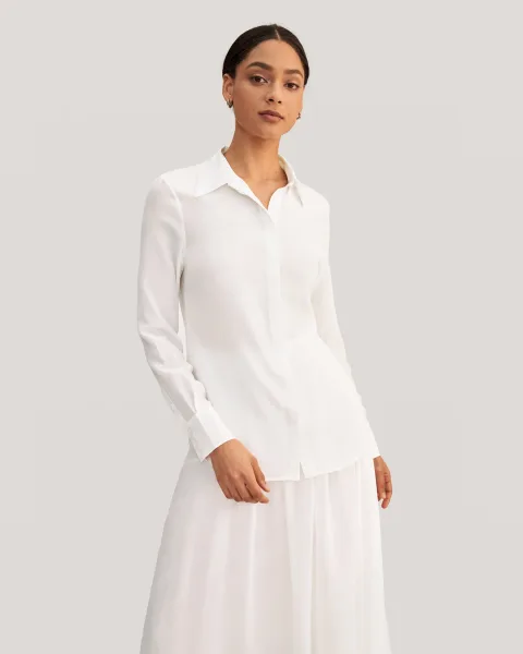 LILYSILK Chemisiers Soie Femme Style De Base Crêpe De Soie, Chemise Basique Léger Et Respirant Chemises Blanc