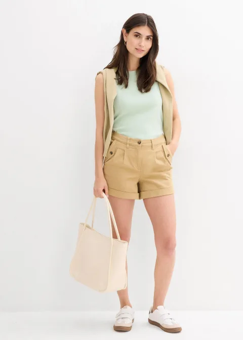 Short en twill, taille haute