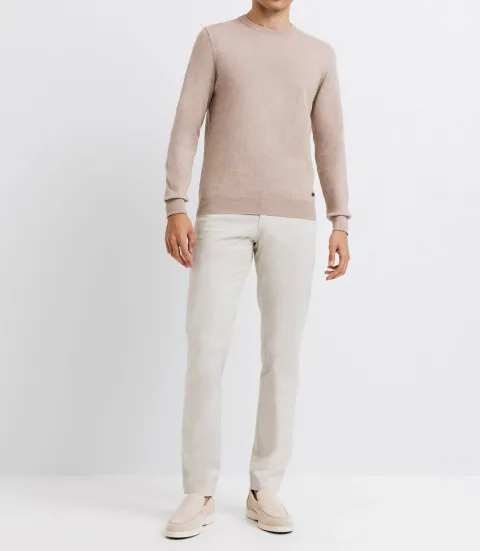 IZAC - Pull col rond double fil beige