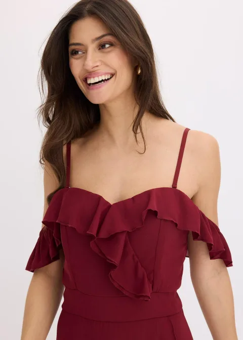 Robe encolure Bardot à volants