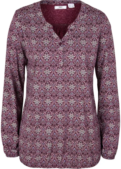 T-shirt manches longues imprimé avec col Henley