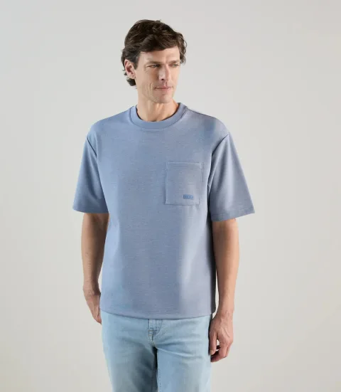 IZAC - T-shirt col rond en jeu de points indigo