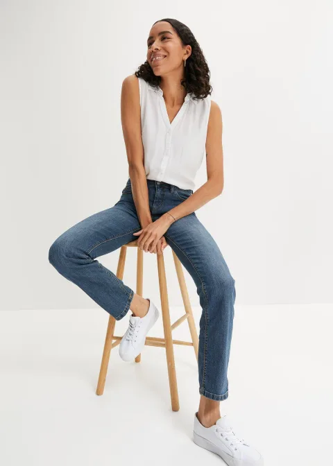 Jean droit taille mi-haute, extensible