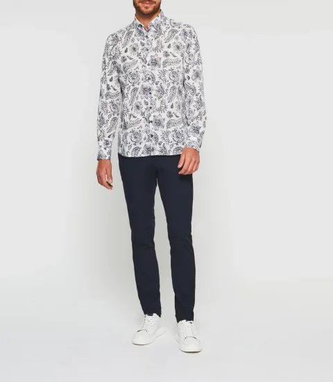 IZAC - Chemise casual blanche et marine KINOUOUT