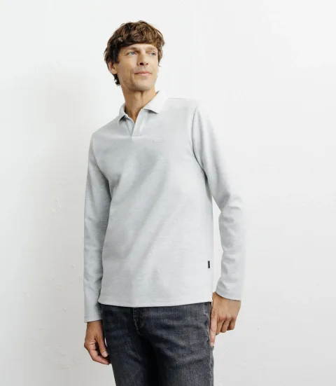 IZAC - Polo col ouvert manches longues gris chine