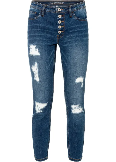 Jean skinny taille mi-haute, effets destroy