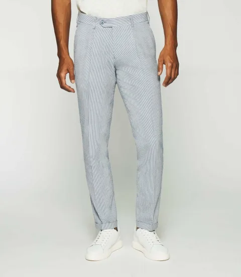 IZAC - Pantalon ville à rayures blanc et bleu BCAPRI