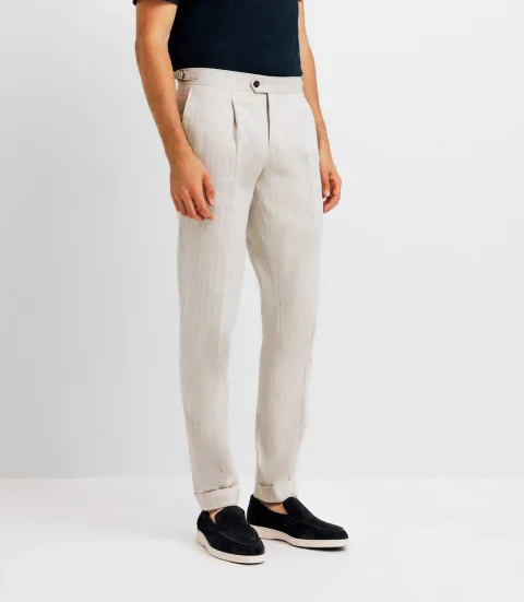 IZAC - Pantalon ville rayé en lin gris clair