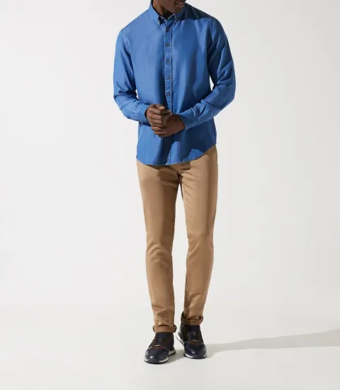 IZAC - Chemise unie en tencel bleue JOSS