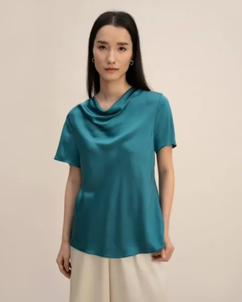 LILYSILK Femme Haut Élégant en Soie Charmeuse Brillant à Manches Courtes Blanc Taille 36
