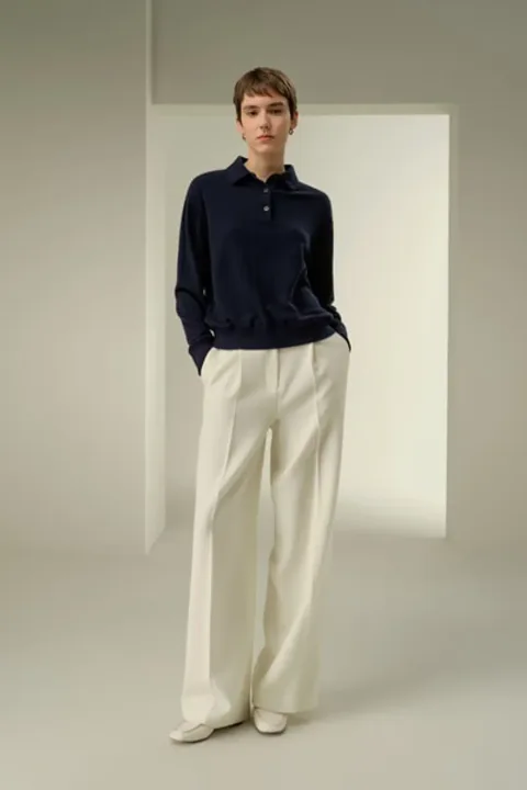 LILYSILK Polo Bébé Cachemire Femme Bleu Marine M - Doux, Léger & Respirant, Torsades Dos
