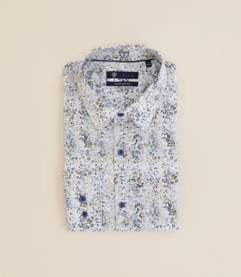 IZAC - Chemise imprimée col français beige