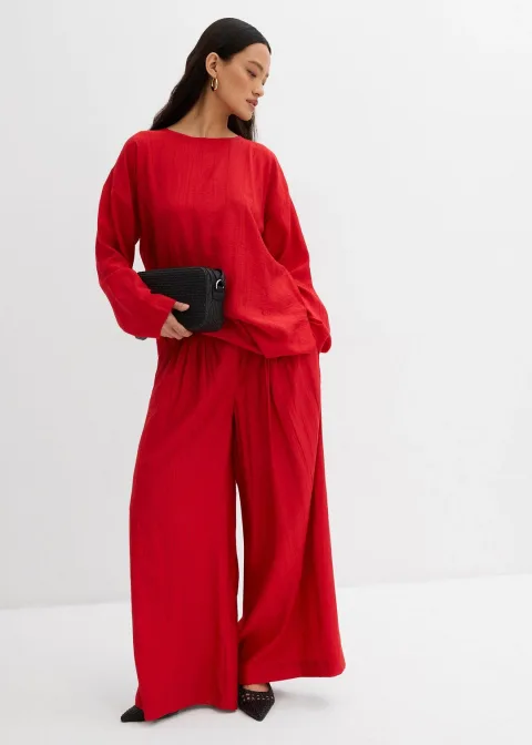 Pantalon palazzo en crépon de viscose mélangée